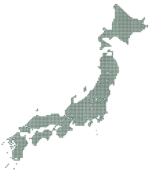 全国対応を示すドットデザインの日本地図