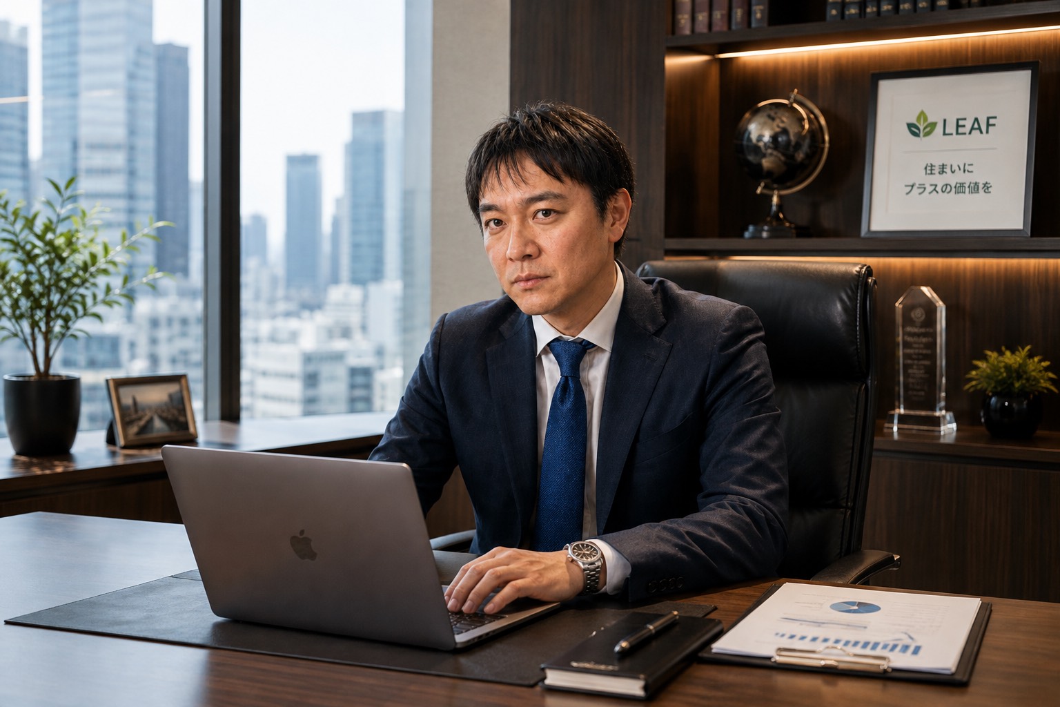 オフィスで業務に取り組む代表者